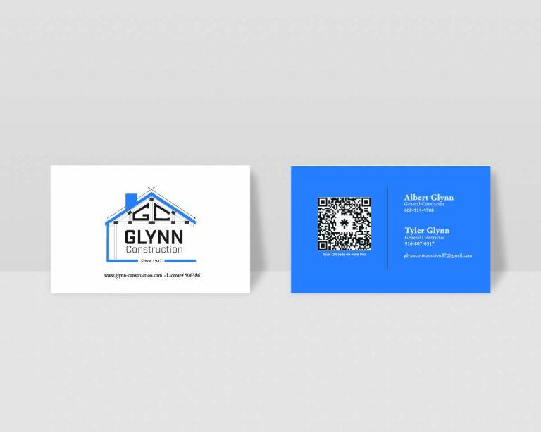 Front and Back view of Glenn Construction Business Card